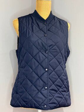 Petite Studio Quilted Navy Blue Vest Snap Front Stand Collar Size M